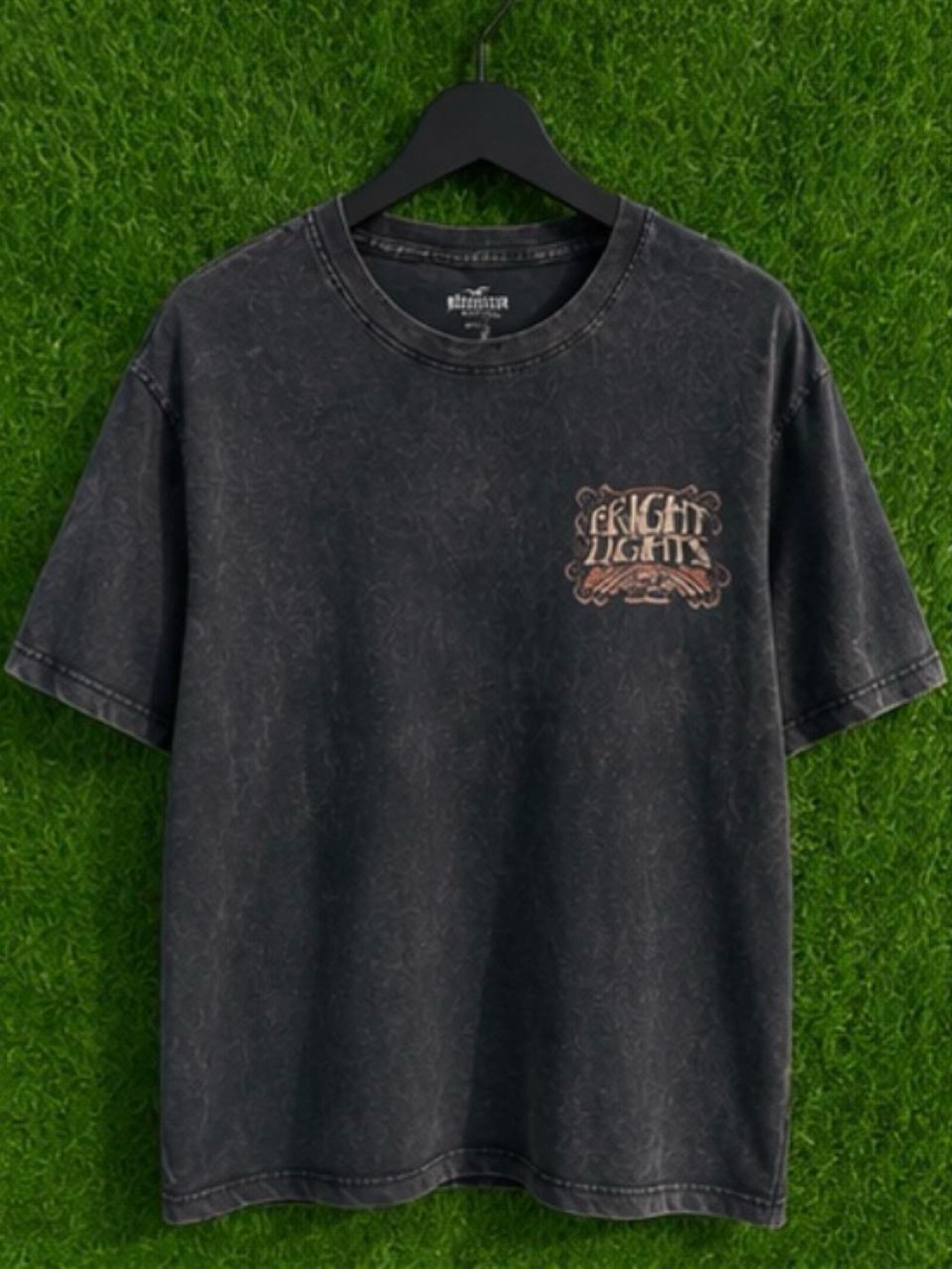 Hollister Black Washed Short Sleeve Tee with Cream Graphic